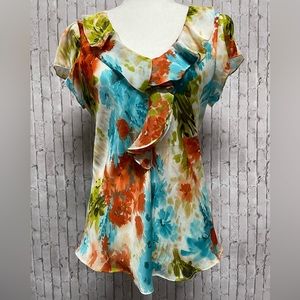 Sunny Leigh Vibrant Colored Cap Sleeve Top Sz Med